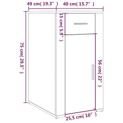 vidaXL Birou, alb extralucios, 40x49x75 cm, lemn prelucrat