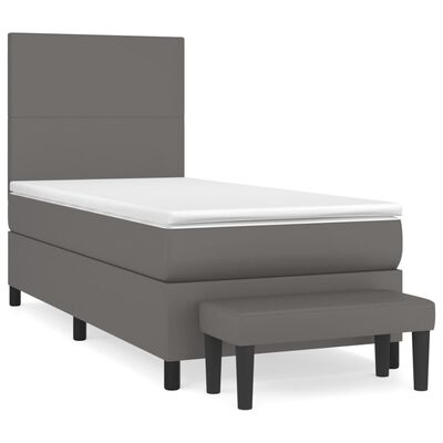 vidaXL Pat box spring cu saltea, gri, 90x200 cm, piele ecologică