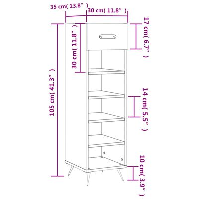 vidaXL Pantofar, alb extralucios, 30x35x105 cm, lemn prelucrat