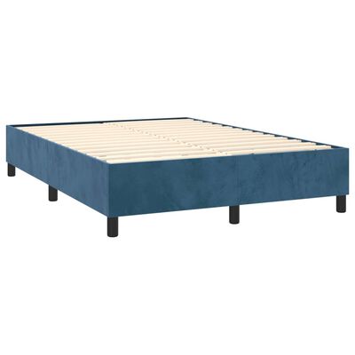 vidaXL Pat box spring cu saltea, albastru închis, 140x190 cm, catifea