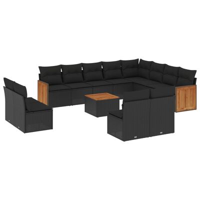 vidaXL Set mobilier de grădină cu perne, 13 piese, negru, poliratan