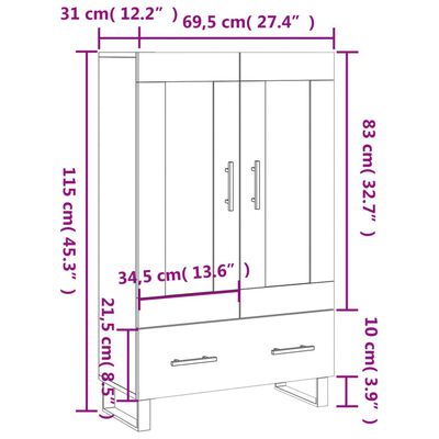 vidaXL Dulap înalt, stejar maro, 69,5x31x115 cm, lemn prelucrat