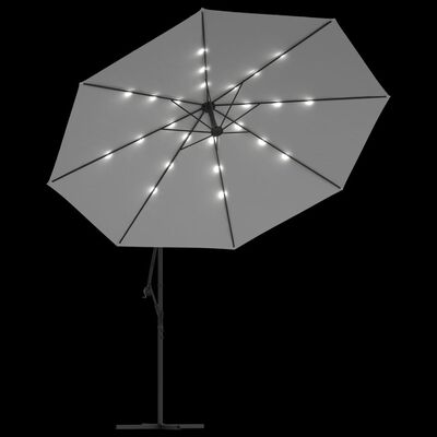 vidaXL Umbrelă suspendată cu LED-uri și stâlp metalic, nisipiu, 350 cm