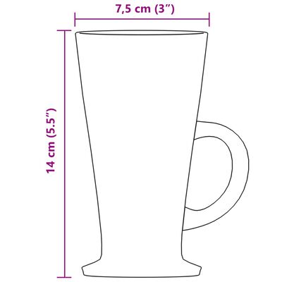 vidaXL Pahare de latte cu mâner, 6 buc., 250 ml