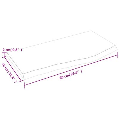 vidaXL Blat de baie, 60x30x2 cm, lemn masiv netratat