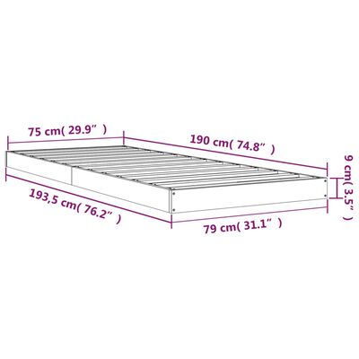 vidaXL Cadru de pat, 75x190 cm, mic, single, lemn masiv de pin