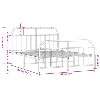 vidaXL Cadru pat metalic cu tăblie de cap/picioare, negru, 135x190 cm