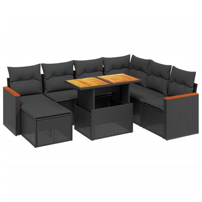 vidaXL Set mobilier de grădină cu perne, 8 piese, negru, poliratan