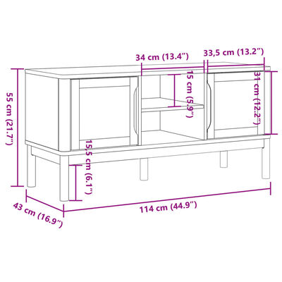 vidaXL Dulap TV "FLORO", gri, 114x43x55 cm, lemn masiv de pin