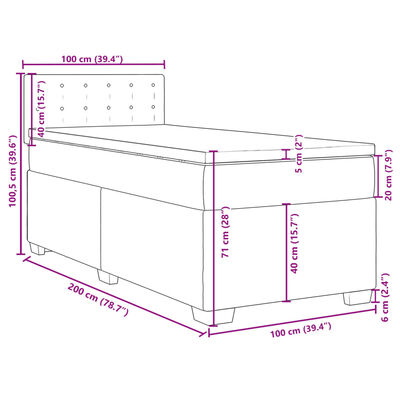 vidaXL Pat box spring cu saltea, verde închis, 100x200 cm, catifea