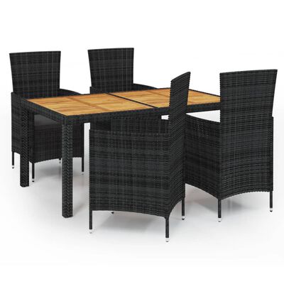 vidaXL Set mobilier de exterior cu perne, 5 piese, negru, poliratan