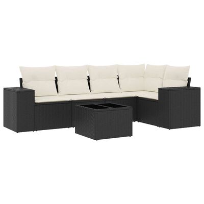 vidaXL Set mobilier de grădină cu perne, 6 piese, negru, poliratan