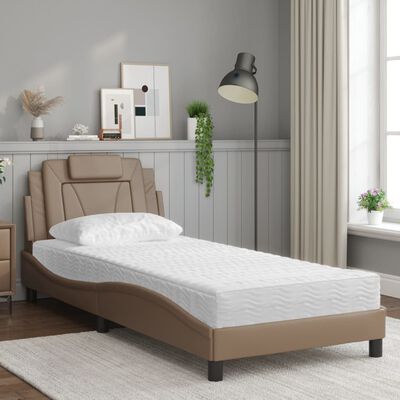 vidaXL Pat cu saltea, cappuccino, 90x200 cm piele ecologică