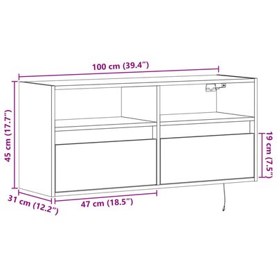 vidaXL Comodă TV de perete cu lumini LED, stejar sonoma, 100x31x45 cm