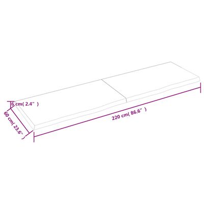 vidaXL Blat de masă maro 220x60x(2-6) cm, lemn masiv stejar tratat