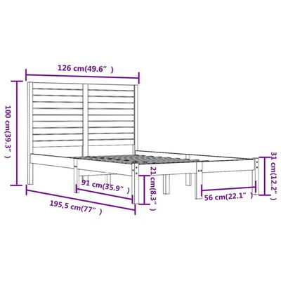 vidaXL Cadru de pat mic dublu, alb, 120x190 cm, lemn masiv