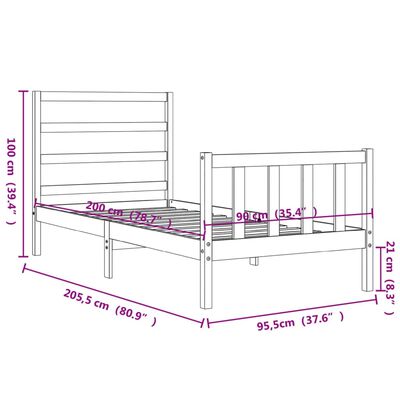 vidaXL Cadru de pat fără saltea, alb, 90x200 cm, lemn masiv pin