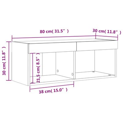 vidaXL Comodă TV cu lumini LED, gri beton, 80x30x30 cm