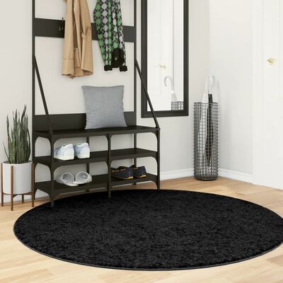 vidaXL Covor pufos "PAMPLONA" cu fire înalte, negru modern, Ø 160 cm