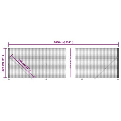 vidaXL Gard plasă de sârmă cu bordură, verde, 2x10 m