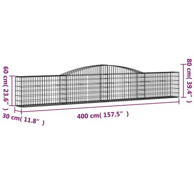 vidaXL Coșuri gabion arcuite 20 buc, 400x30x60/80 cm, fier galvanizat