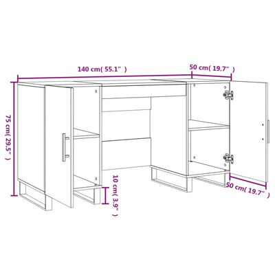 vidaXL Birou, alb extralucios, 140x50x75 cm, lemn compozit