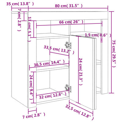 vidaXL Dulap cu lumini LED, gri sonoma, 80x35x75 cm