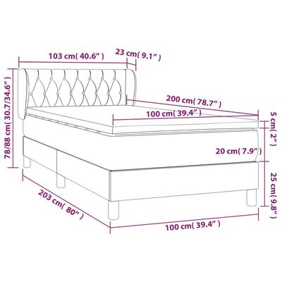 vidaXL Pat box spring cu saltea, roz, 100x200 cm, catifea