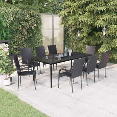 vidaXL Set mobilier de grădină,negru, 9 piese