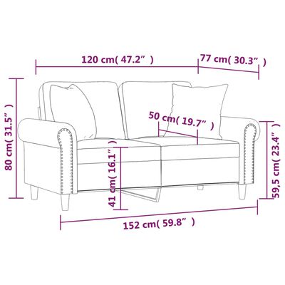 vidaXL Canapea cu 2 locuri cu pernuțe, gri, 120 cm, piele ecologică