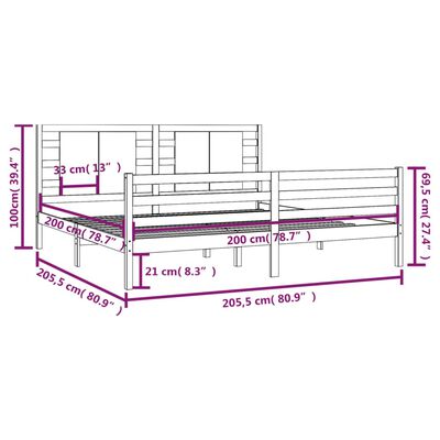 vidaXL Cadru de pat, negru, 200x200 cm, lemn masiv de pin