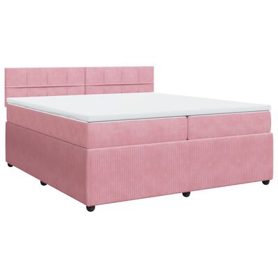 vidaXL Pat box spring cu saltea, roz, 200x200 cm, catifea