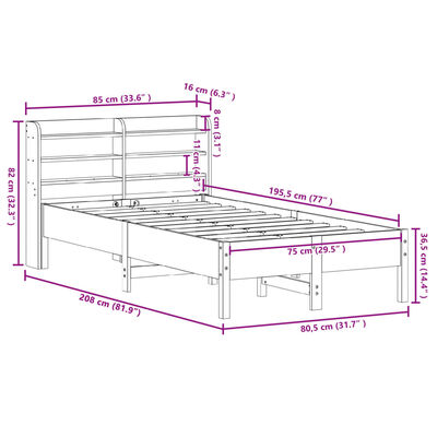 vidaXL Cadru de pat fără saltea, alb, 75x190 cm, lemn masiv de pin