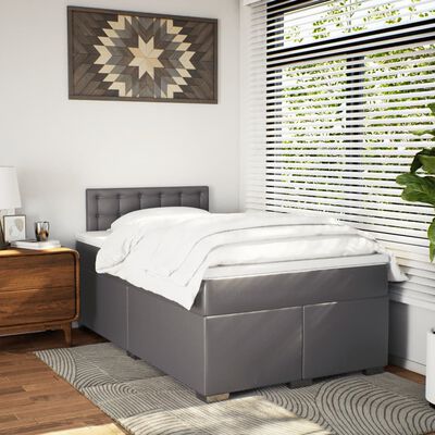 vidaXL Pat box spring cu saltea, gri, 120x190 cm, piele ecologică