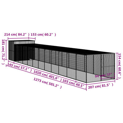 vidaXL Cușcă câine & țarc gri deschis 214x1273x181 cm oțel galvanizat