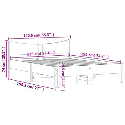 vidaXL Cadru pat fără saltea, maro ceruit, 135x190 cm, lemn masiv pin