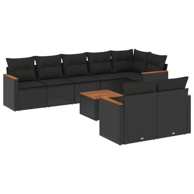 vidaXL Set mobilier de grădină cu perne, 9 piese, negru, poliratan