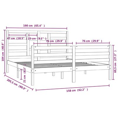 vidaXL Cadru de pat, alb, 160x200 cm, lemn masiv