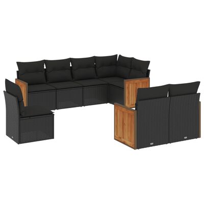 vidaXL Set mobilier de grădină cu perne, 8 piese, negru, poliratan