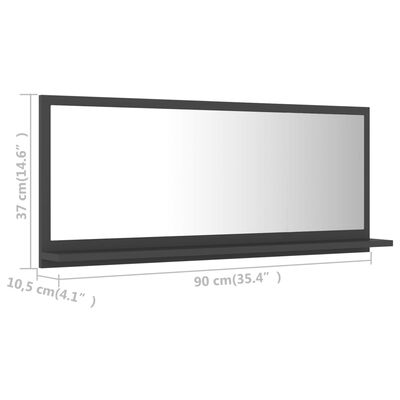 vidaXL Oglindă de baie, gri, 90x10,5x37 cm, PAL