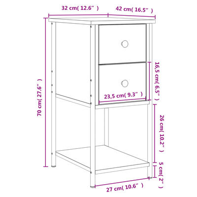 vidaXL Noptiere, 2 buc., stejar fumuriu, 32x42x70 cm, lemn compozit