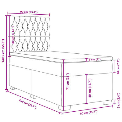 vidaXL Pat box spring cu saltea, gri deschis, 90x200 cm, catifea