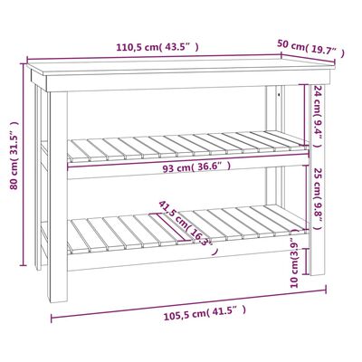 vidaXL Banc de lucru, maro miere, 110,5x50x80 cm, lemn masiv pin