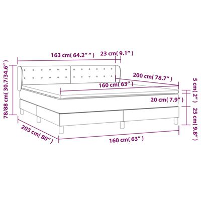 vidaXL Pat box spring cu saltea, crem, 160x200 cm, material textil