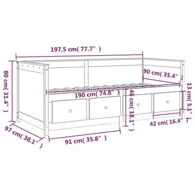 vidaXL Pat de zi, alb, 90x190 cm, lemn masiv de pin