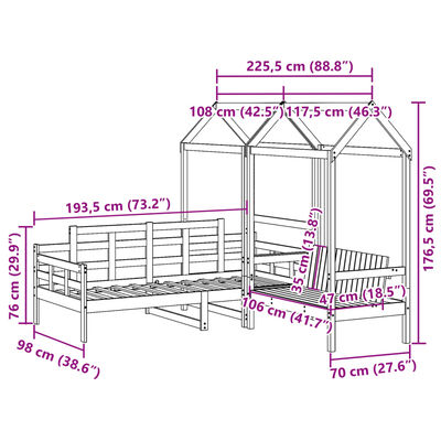 vidaXL Set pat de zi/bancă cu acoperiș alb 90x190 cm lemn masiv de pin