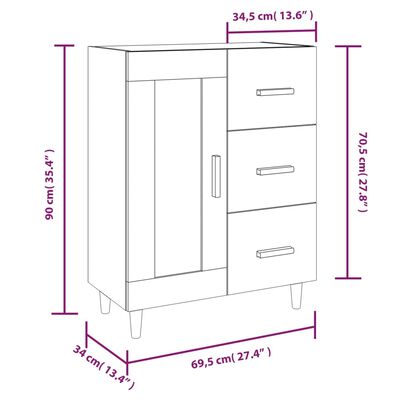 vidaXL Dulap, alb extralucios, 69,5x34x90 cm, lemn compozit