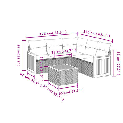 vidaXL Set mobilier de grădină cu perne, 6 piese, negru, poliratan