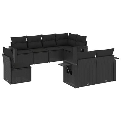 vidaXL Set mobilier de grădină cu perne, 8 piese, negru, poliratan