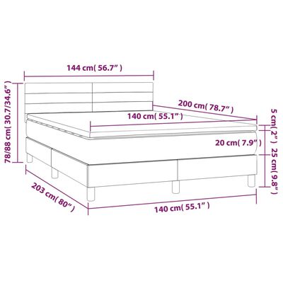 vidaXL Pat continental cu saltea, maro închis, 140x200 cm, textil